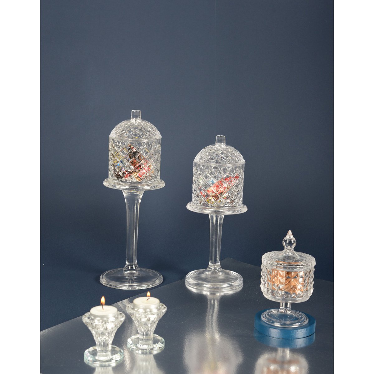 Bonbonnière in staand glas met een deksel van 10x33 cm - Afbeelding 2