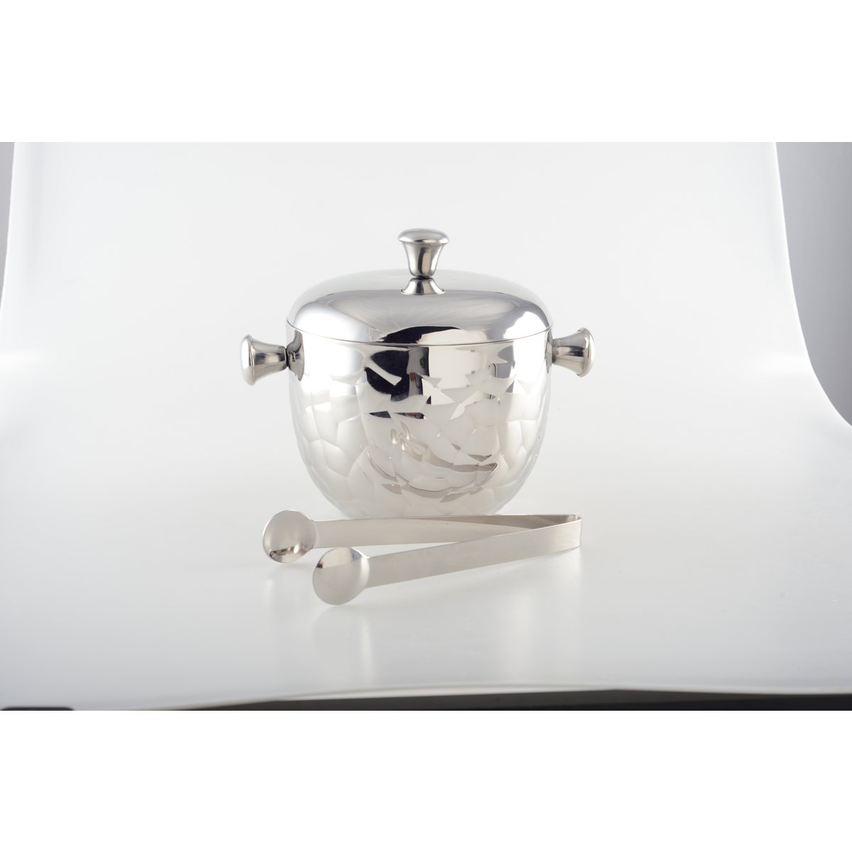 Dubbele muur zilveren ijsemmer met tang 16x16x18cm - Afbeelding 4