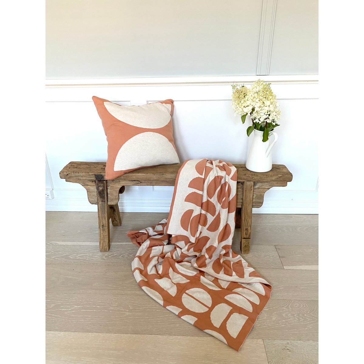 Ella deken perzik, zachte jacquard gebreide katoen