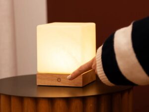 YCE lichtbruine draadloze houten lamp met bevroren glas-oplaadbare, dimbare, 100-uur batterij