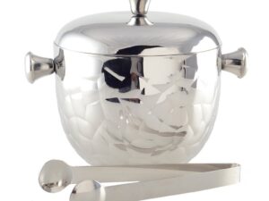 Dubbele muur zilveren ijsemmer met tang 16x16x18cm