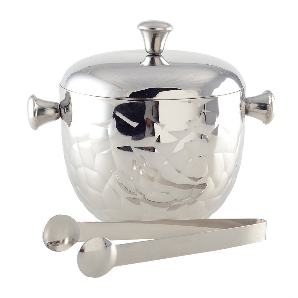 Dubbele muur zilveren ijsemmer met tang 16x16x18cm