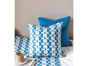 Edith kussen-cover blauw, zacht jacquard gebreide katoen