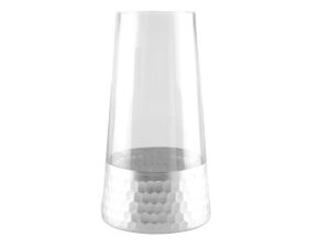 Transparante en zilveren conische vaas H22cm