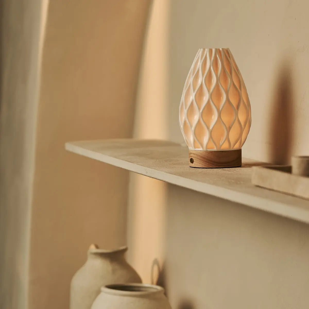 Vela lichtbruine draadloze tafellamp in 3D-geprinte porselein-oplaadbaar, dimbaar en tot 100 uur licht - Afbeelding 5