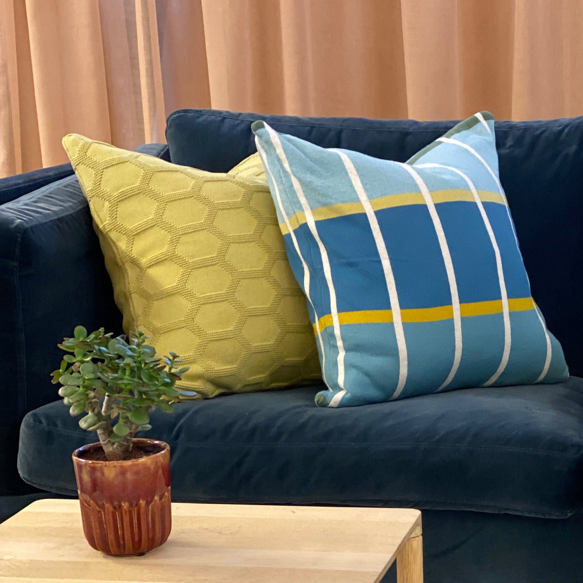 Alvin Pillow Blue, zacht jacquard gebreid katoen - Afbeelding 3