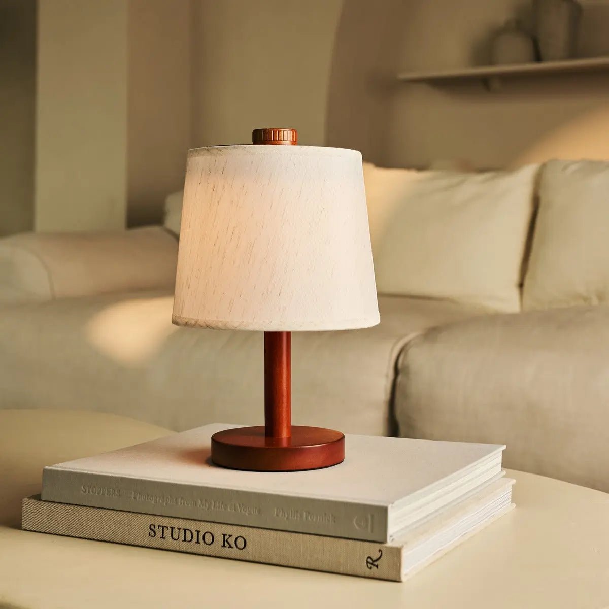 Rover kastanje bruin houten lamp - oplaadbare, draadloze en dimbare schaduw - Afbeelding 3