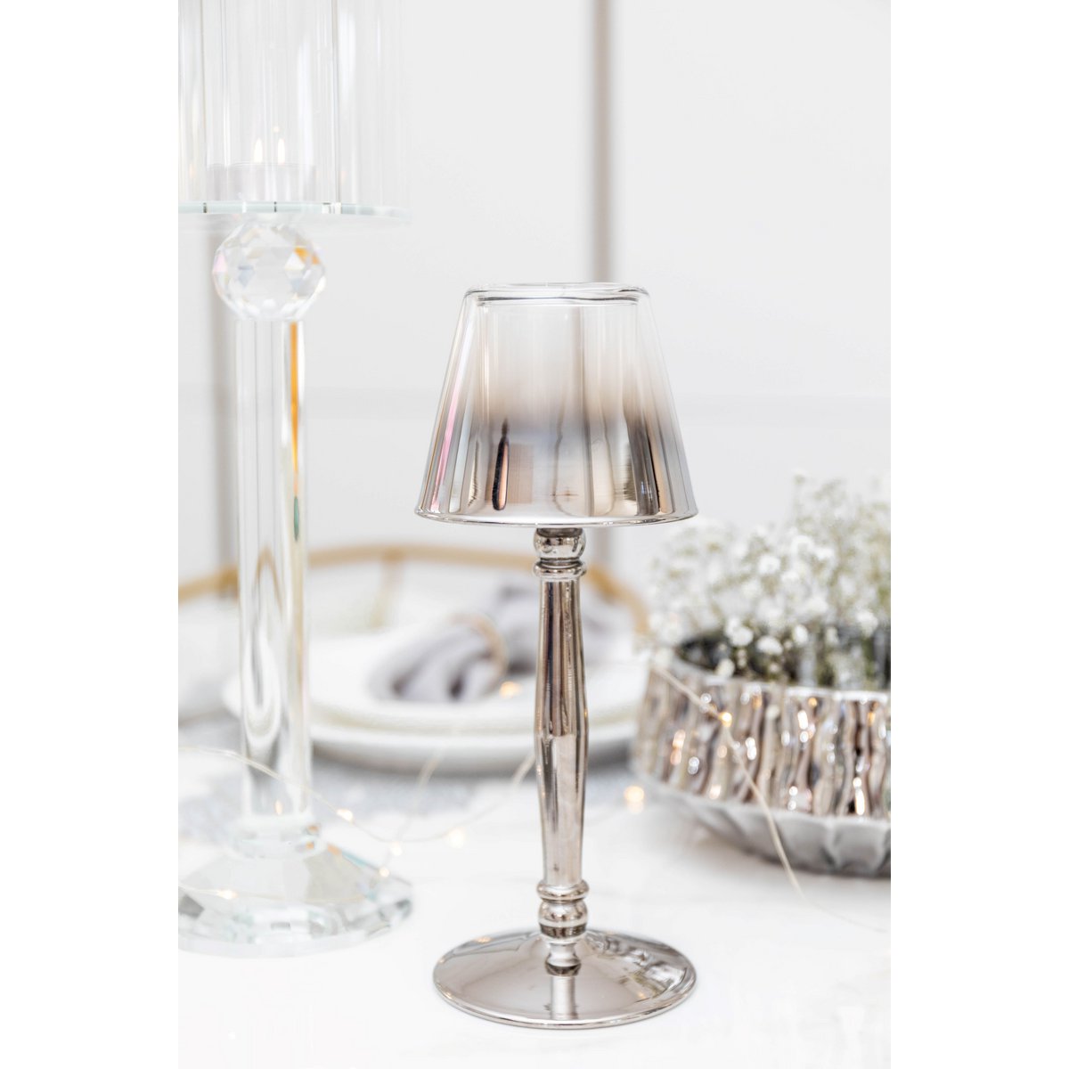 ZILVEREN STAANDE KANDELAAR 9,5X9,5X22,5CM - Afbeelding 2