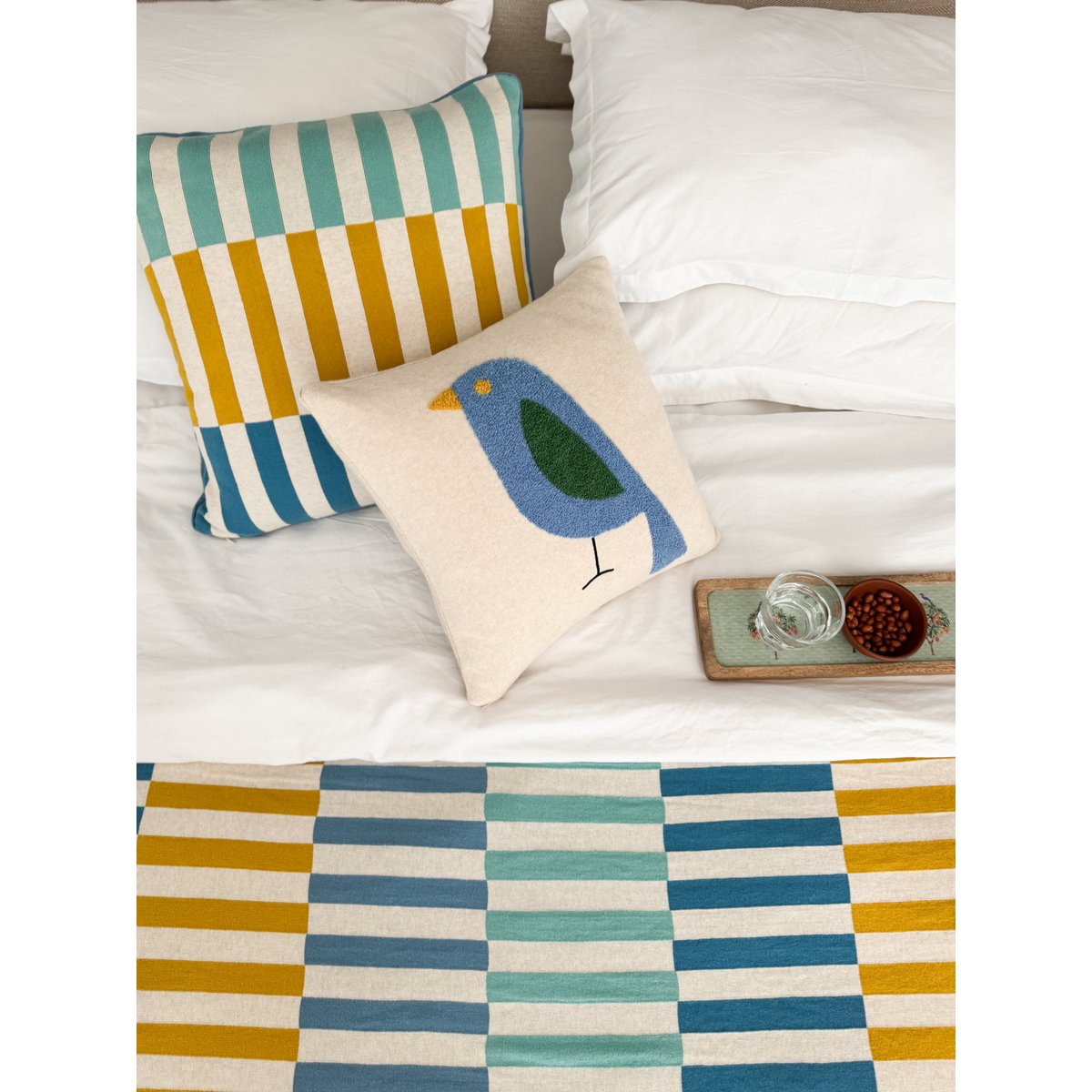 Mojo deken blauw, zacht Jacquard gebreide katoen. - Afbeelding 6