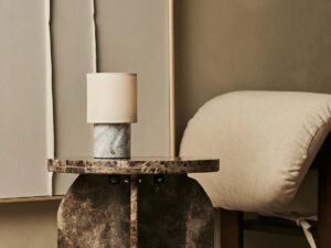 Dou White / Bianco Statuarietto - Marmeren oplaadbare tafellamp - Draadloos, 3 lichte modi en met linnen verwisselbare lampenkap