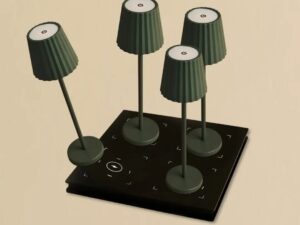 Combi Set Professional-4 x Maya Olive Green Oplaadbare tafellampen en 1 x Amstel Wireless Laying Station met Qi-Technology
