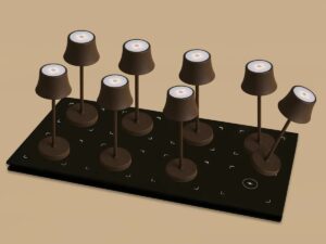 Combi Set Professional-8 X de Pijp Mini Mocha Brown oplaadbare tafellampen & 1 x Central Station draadloos laadstation met Qi-Technology