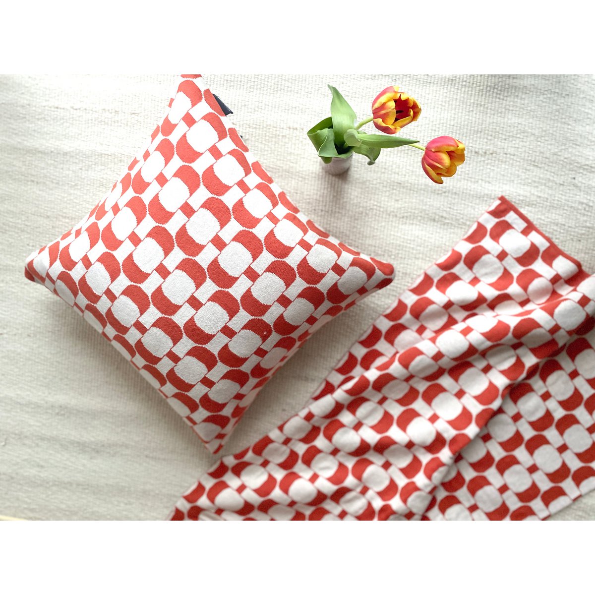 Edith deken meloen, zacht jacquard gebreide katoen - Afbeelding 2