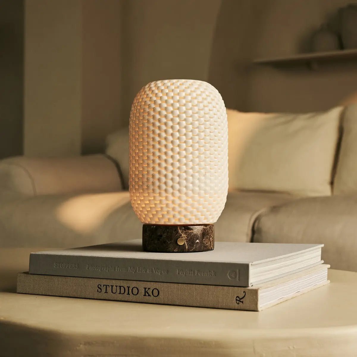 Aurora marmeren draadloze tafellamp in 3D-geprinte porselein-oplaadbaar, dimbaar en tot 100 uur licht - Afbeelding 6