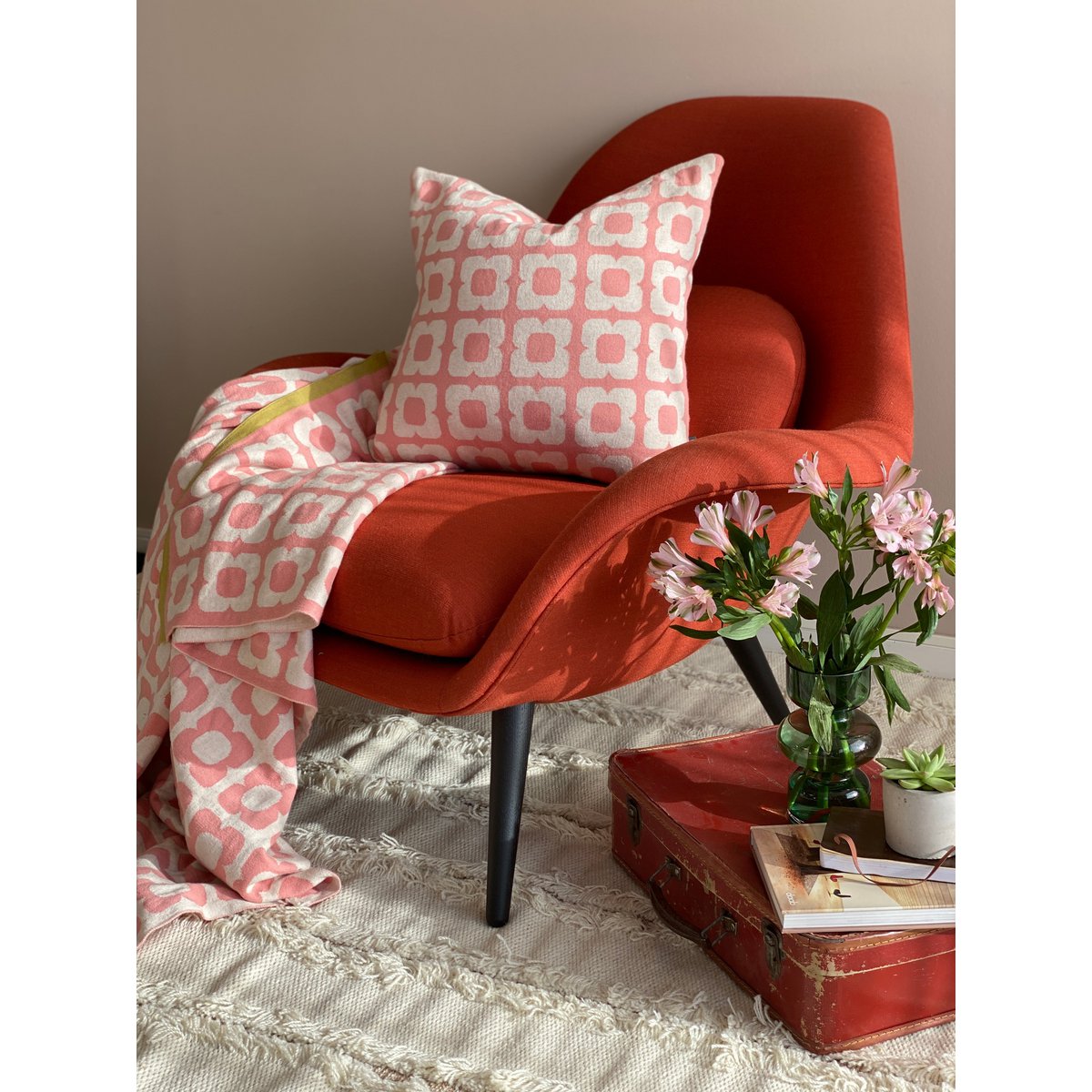 Doris deken roze, zachte jacquard gebreide katoen