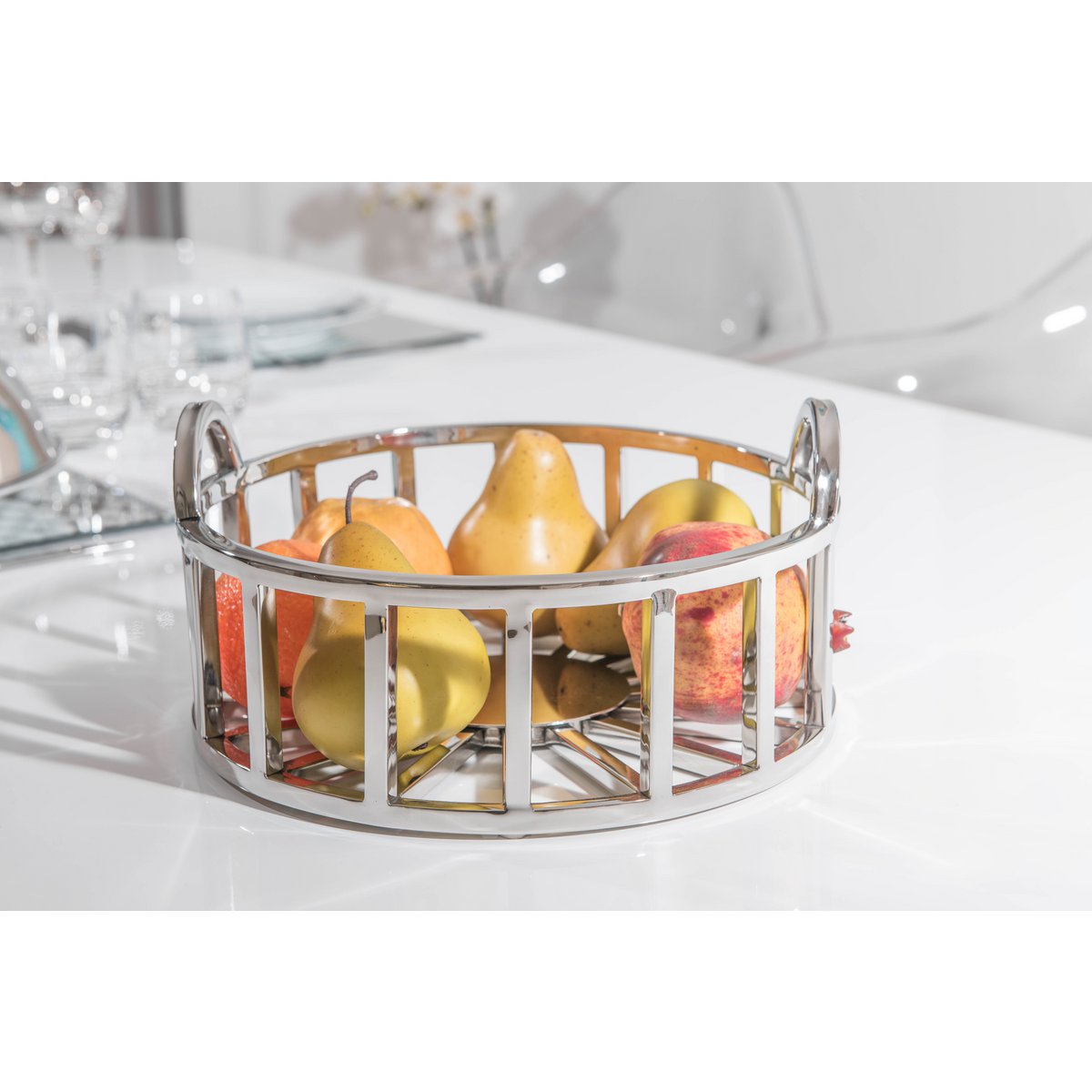 Ronde fruit gesneden in zilver 28x28x14cm - Afbeelding 2