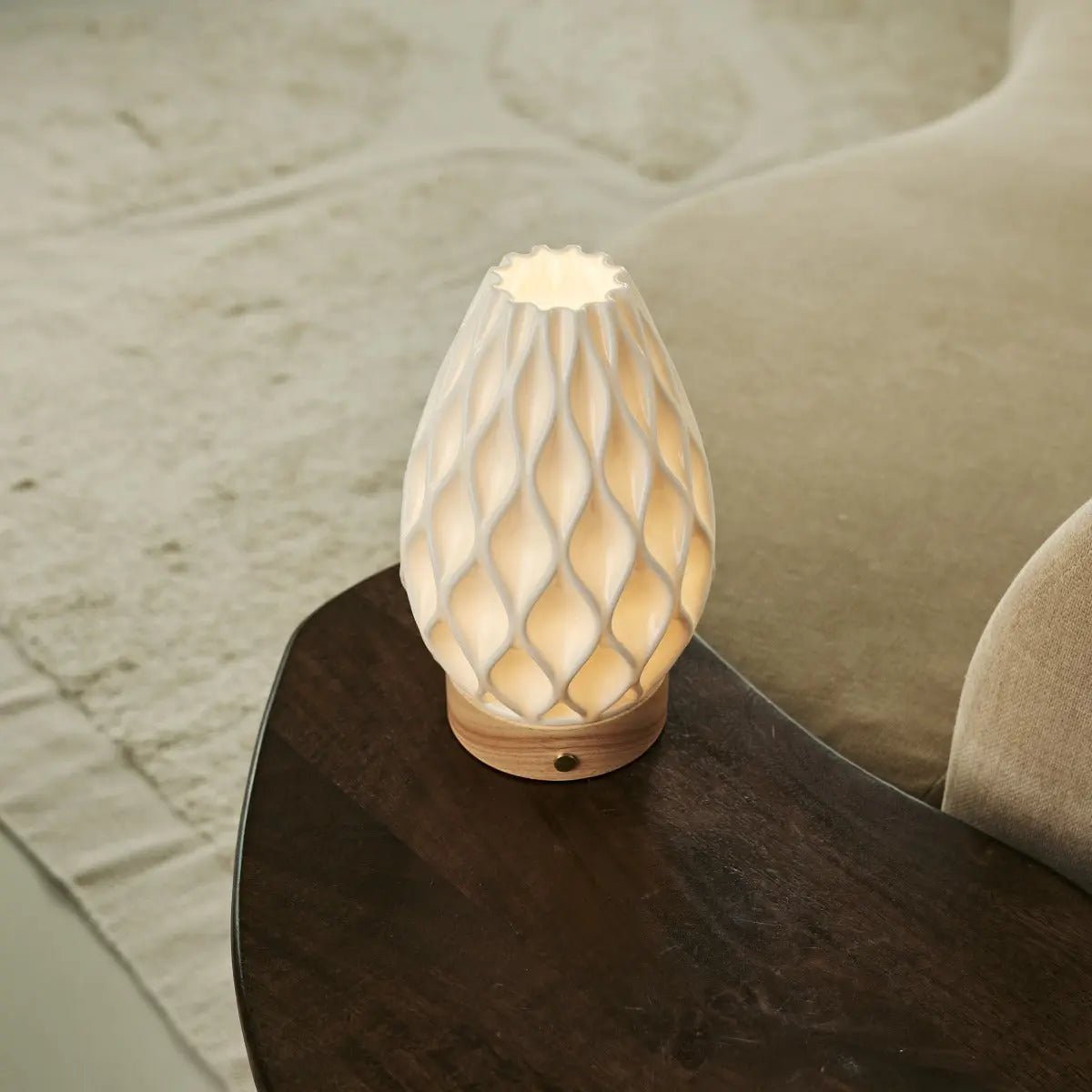 Vela lichtbruine draadloze tafellamp in 3D-geprinte porselein-oplaadbaar, dimbaar en tot 100 uur licht - Afbeelding 10