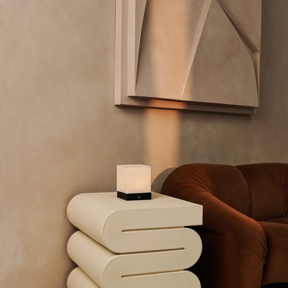 Zano Black Wireless Lamp met hout en linnen - Moodverlichting, LED -tafellamp met batterij - Afbeelding 4