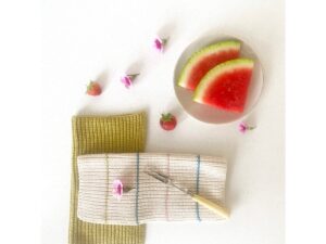 Molly gebreide vaatdoek, olijf + streep