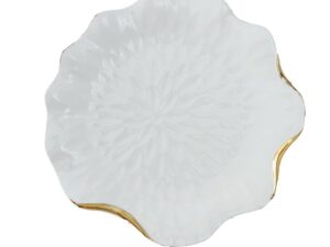 Platte plaat in wit porselein met gouden randen