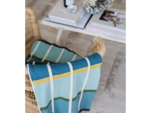 Alvin Deken Blauw, zacht jacquard gebreid katoen