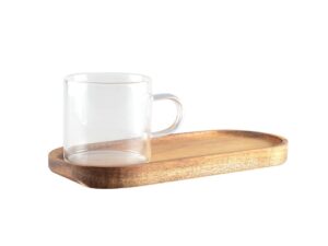 Glazen koffiekopje met houten lade 20x8x6,5 cm