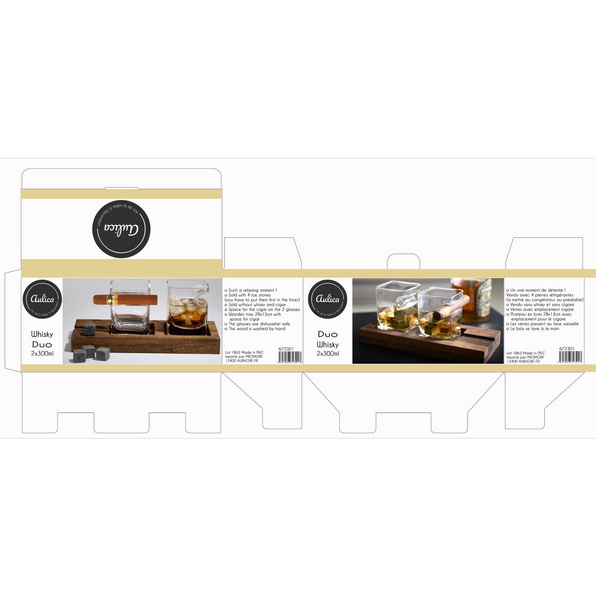 Duo whisky twee glazen houten steun 4 ijsblokjes keramiek - Afbeelding 4
