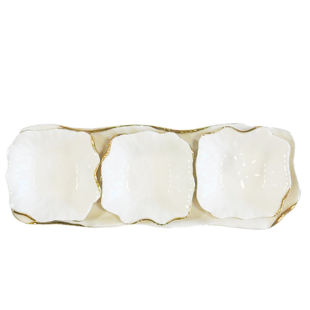 Set van 3 kopjes op wit porseleinen platform gouden randen - Afbeelding 2