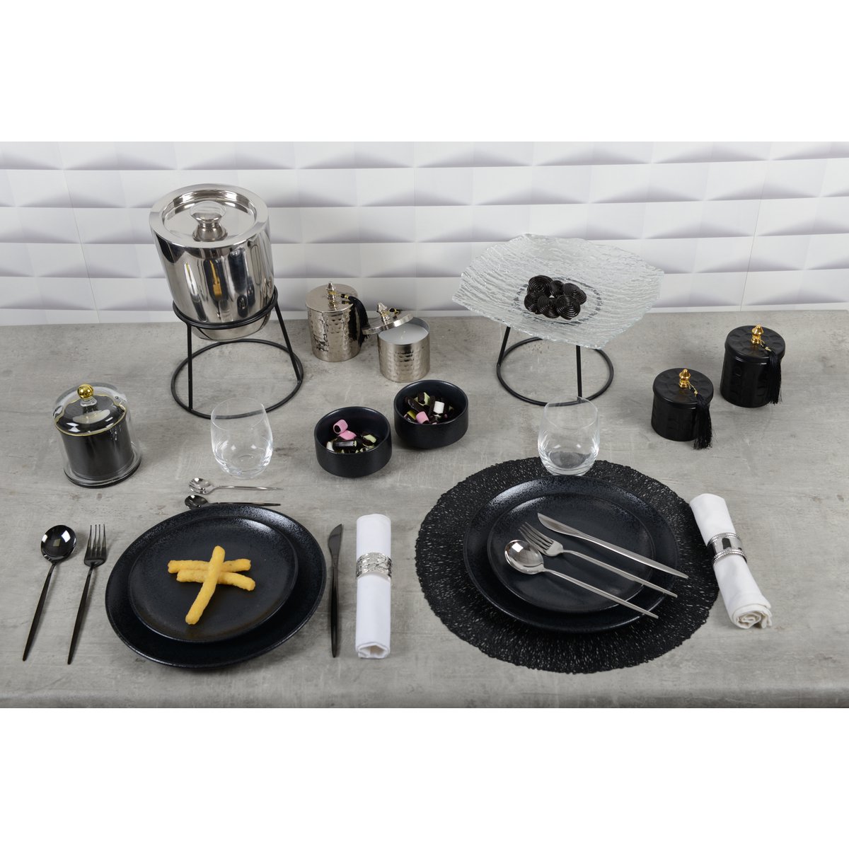 Mat zwart dessertplaat met schittering 21 cm - Afbeelding 4