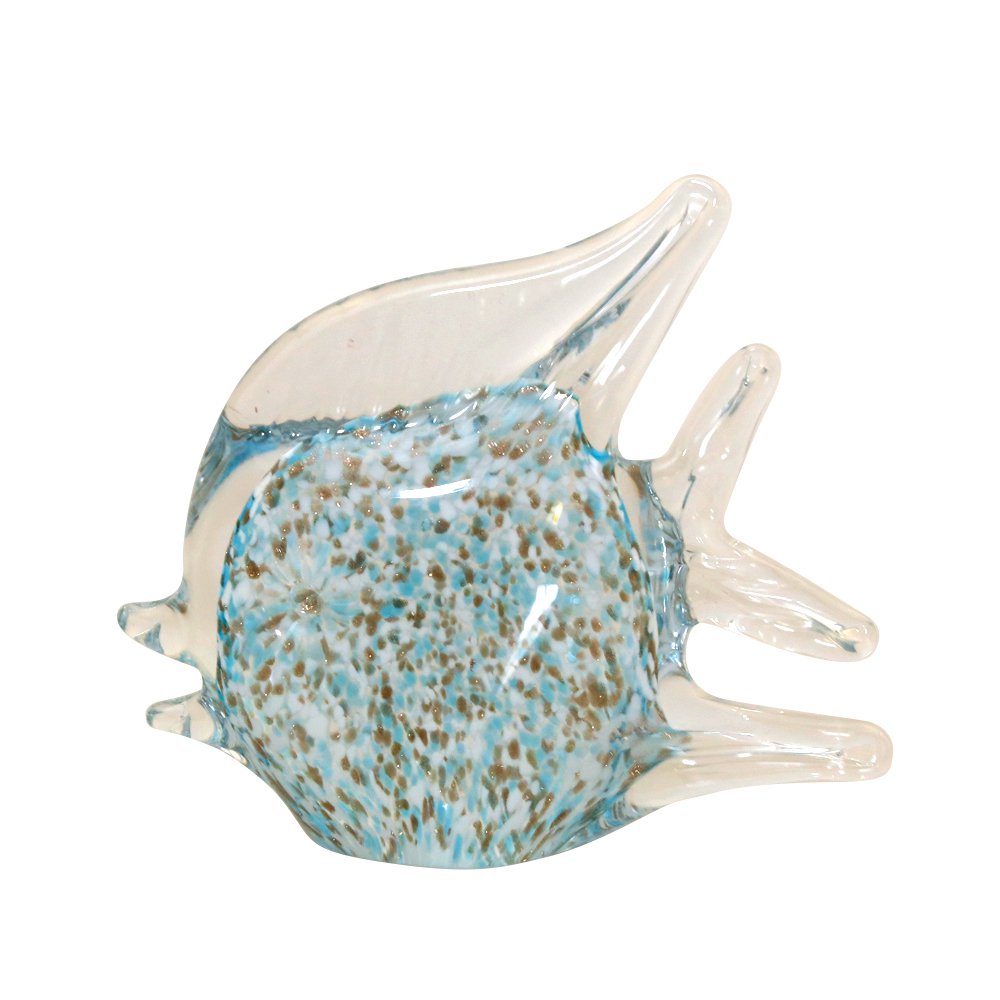 Decoratieve blauwe en transparante glazen vis 14,5x5.5x13cm
