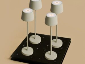Combi Set Professional-4 X Vondel Mini Shadow Gray Oplaadbare tafellampen & 1 x Amstel Wireless Lay Station met Q1-Technology