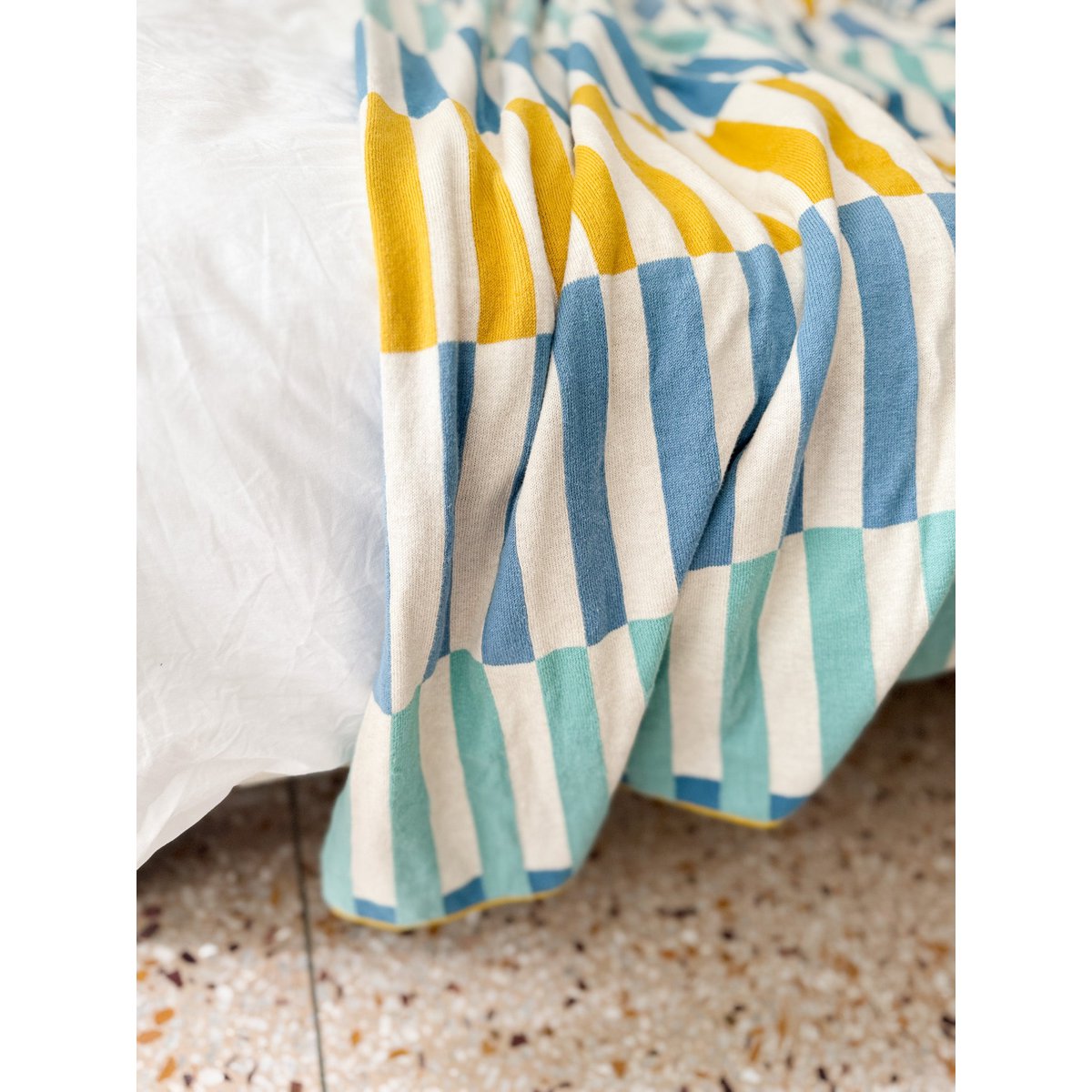 Mojo deken blauw, zacht Jacquard gebreide katoen. - Afbeelding 4