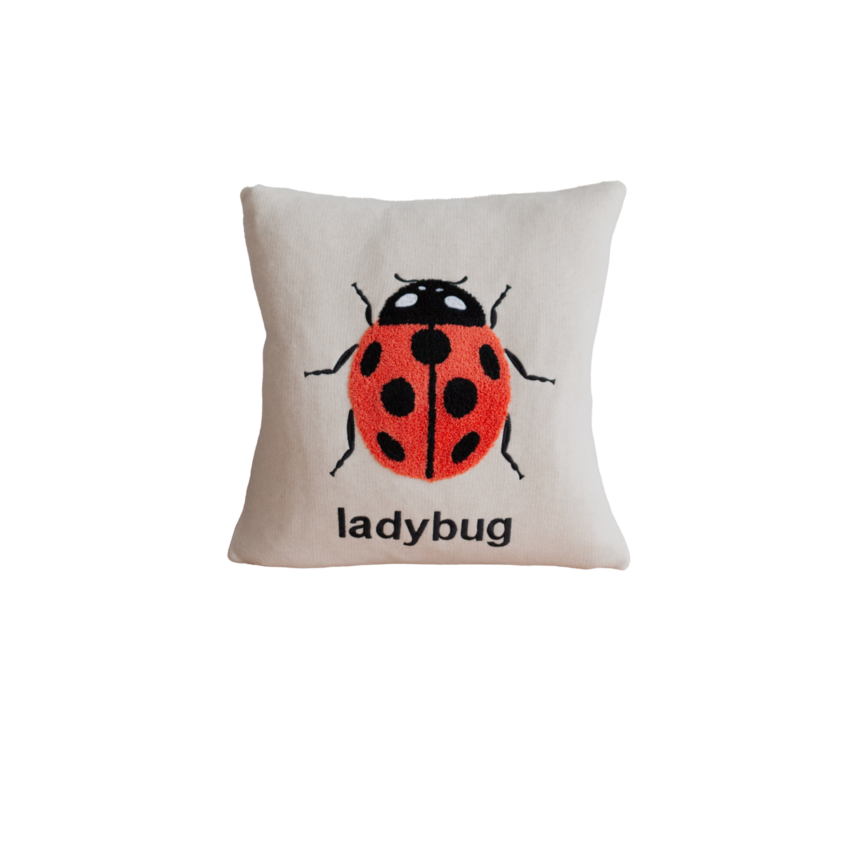 Ladybird kussen rood, zacht katoenen gebreide met punchneedle -borduurwerk - Afbeelding 2