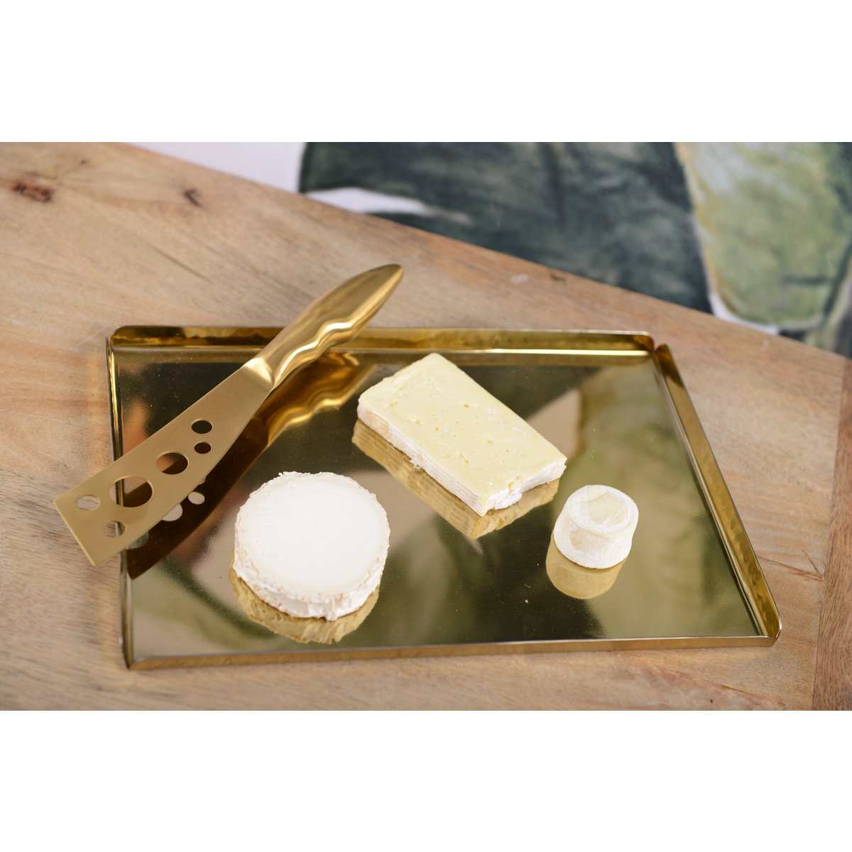 Golden gehamerd rechthoekig dienblad 30,5x21x1.25 cm - Afbeelding 2