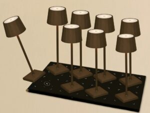 Combi Set Professional-8 X Wouter Mocha Brown Oplaadbare tafellampen & 1 x Central Station Draadloos laadstation met Qi-Technology T