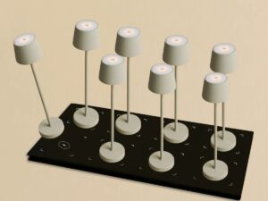 Combi Set Professional-8 x Vondel Mini Shadow Gray Oplaadbare tafellampen & 1 x Central Station draadloos laadstation met Q1-Technology