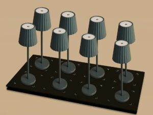 Combi Set Professional-8 x May Stone Gray Oplaadbare tafellampen en 1 x Centraal station draadloos laadstation met Qi-Technology