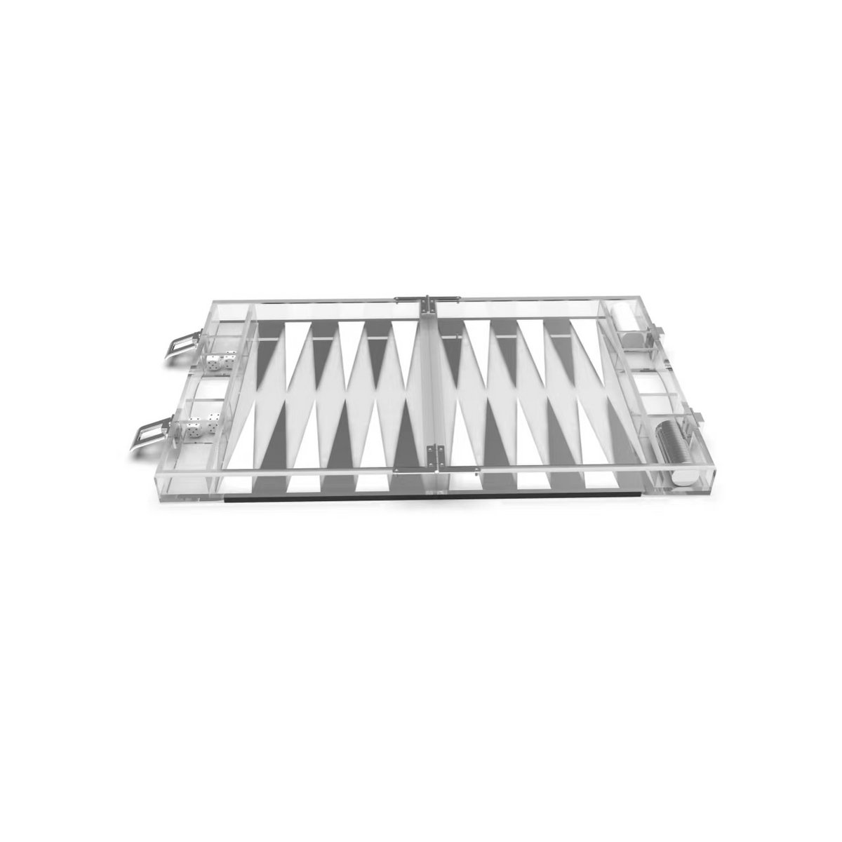 Backgammon Game Mini Case in White and Silver Acryl 25x20X5C - Afbeelding 5