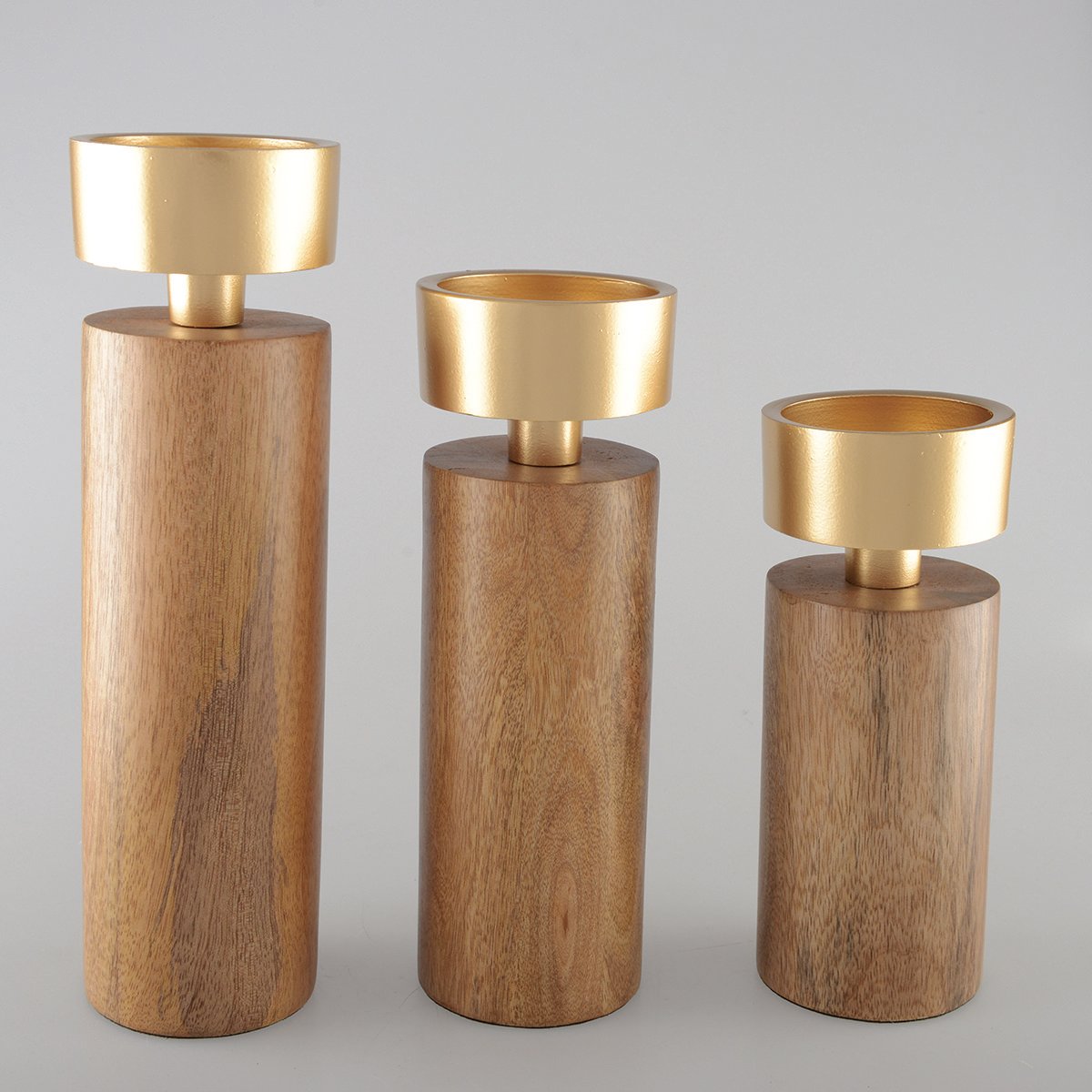 Hout- en goudmetalen kandelaar 19 cm - Afbeelding 4