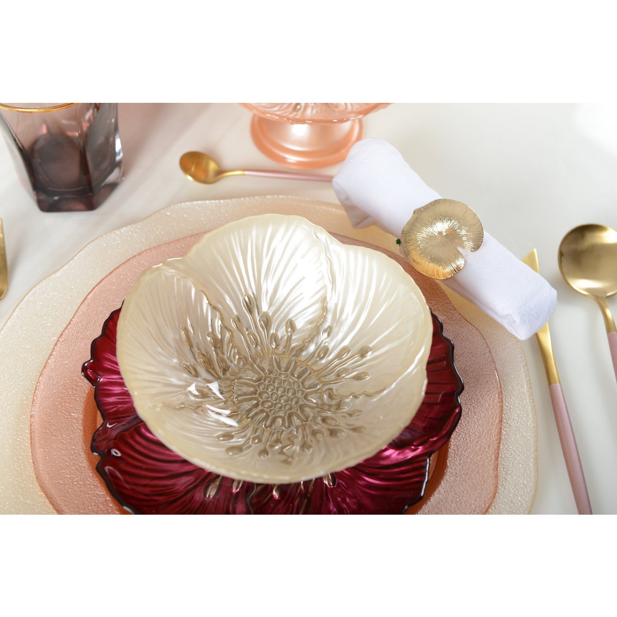 Set van 4 rondes van Nilled servetten gouden - Afbeelding 3