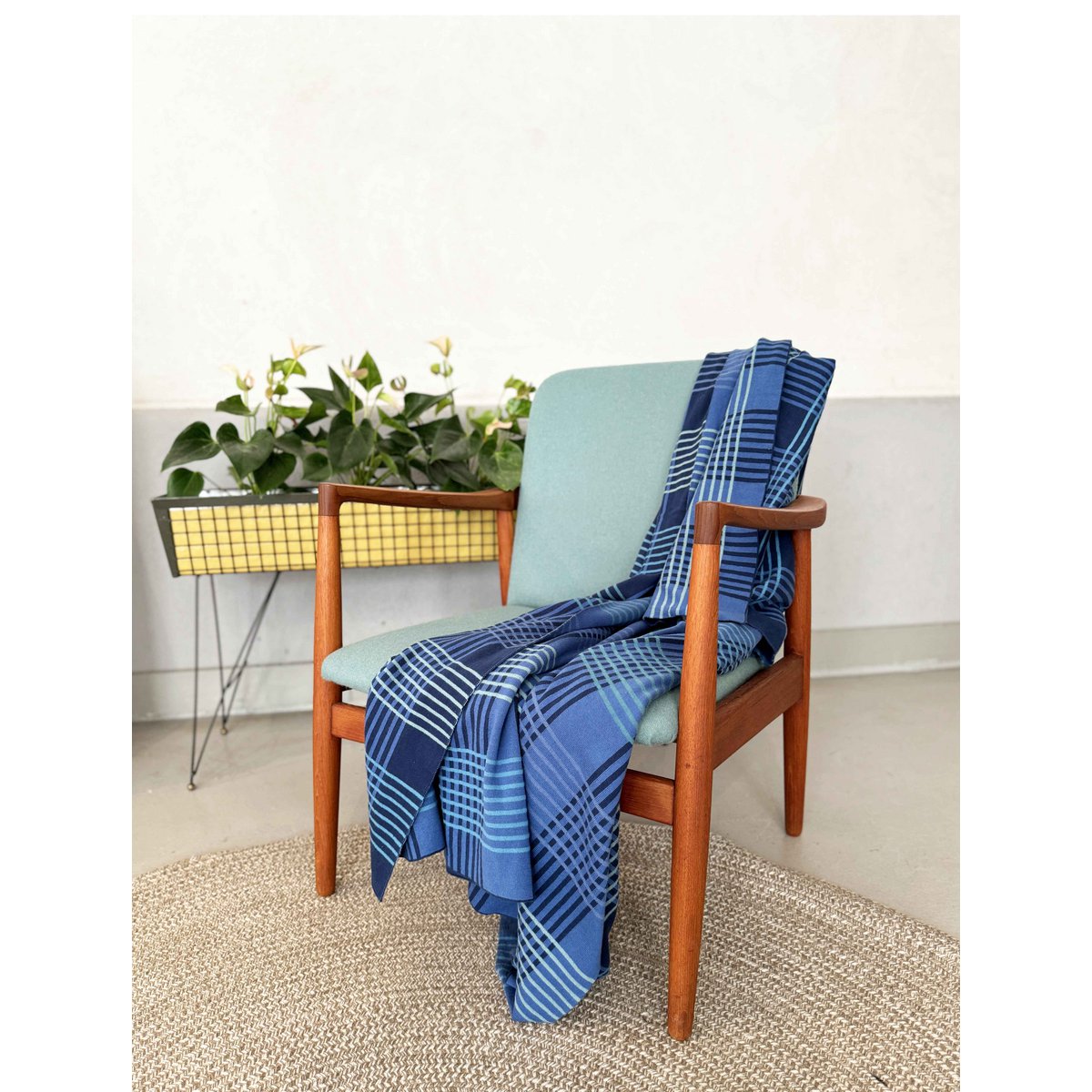 Ruth Deken Blauw, zacht jacquard gebreid katoen - Afbeelding 2