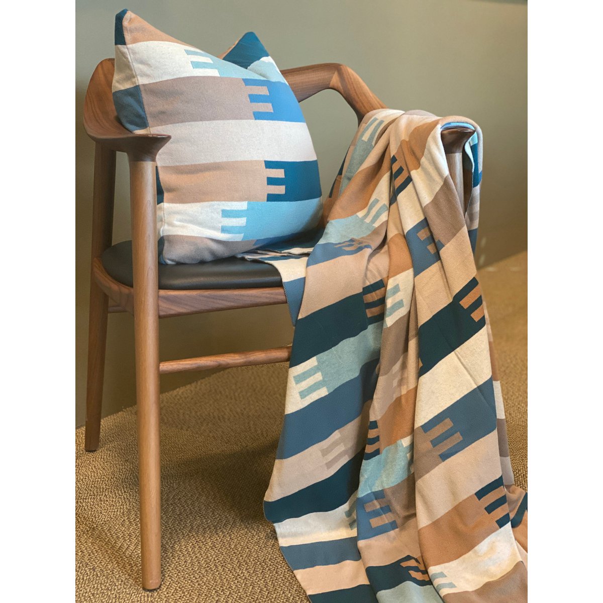 Fredrik deken blauw, zacht jacquard gebreide katoen