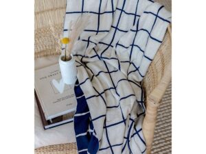 Todden deken blauw, zacht jacquard gebreide katoen