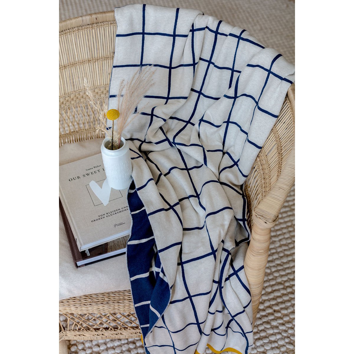 Todden deken blauw, zacht jacquard gebreide katoen