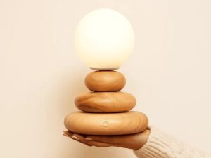 Isabella Houten & Glazen Oplaadbare Lamp - Snoerloos & Dimbaar