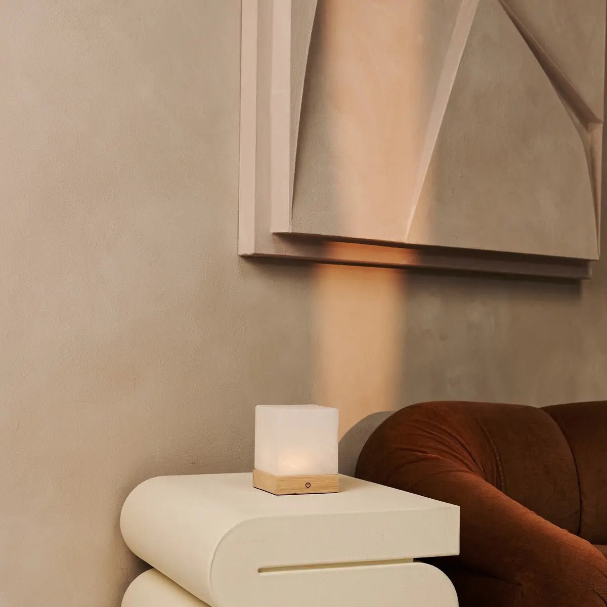 YCE lichtbruine draadloze houten lamp met bevroren glas-oplaadbare, dimbare, 100-uur batterij - Afbeelding 2