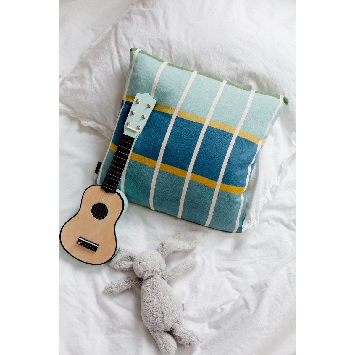 Alvin Pillow Blue, zacht jacquard gebreid katoen