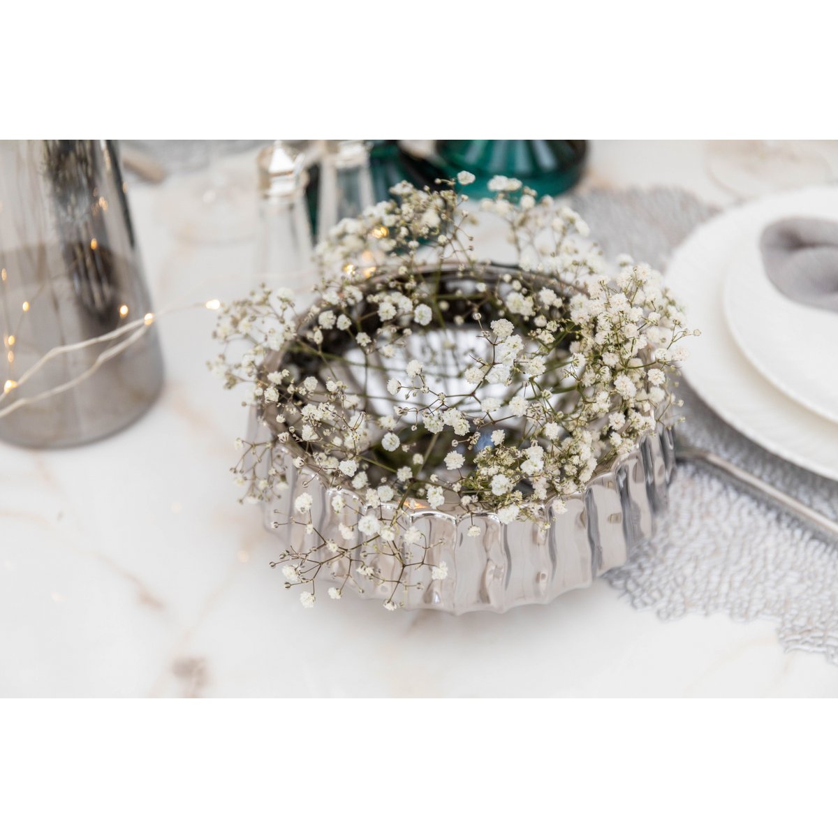 Glanzende zilveren decoratieve snit 20x20x8cm - Afbeelding 3