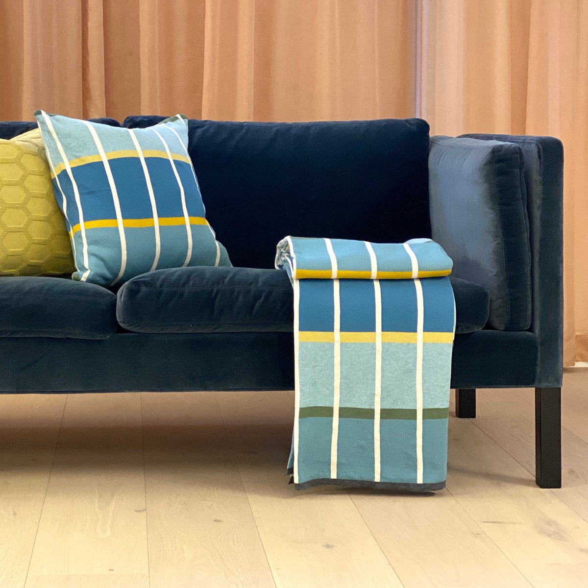 Alvin Deken Blauw, zacht jacquard gebreid katoen - Afbeelding 4