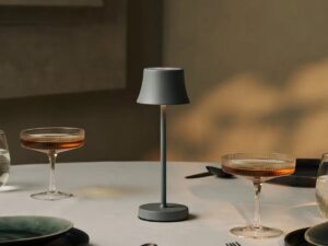 De pijp mini muis grijs oplaadbare tafellamp - draadloos opladen, dimbare lamp en 3 lichte kleuren